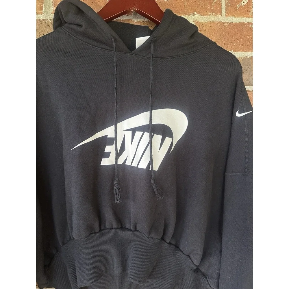 NIKE  Oversized Cropped French Terry Pullover Hoodie Black Size Large
